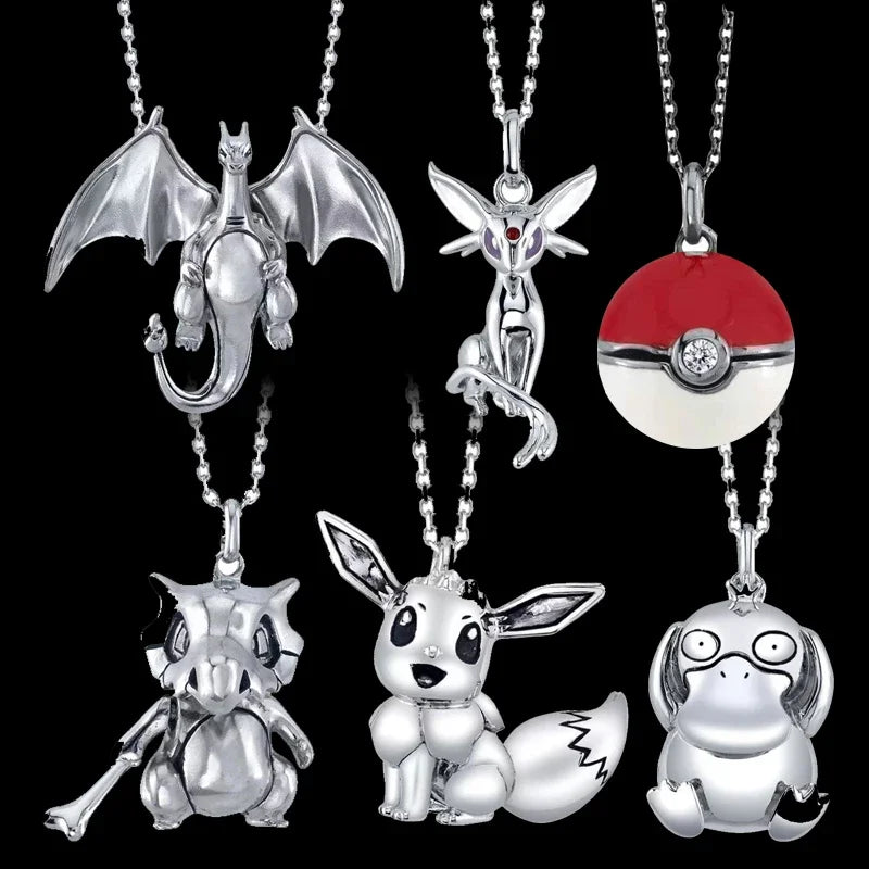 Pokemon Anime Gengar Charizard Figures Necklace Pendant Cartoon Psyduck Jewelry Girls Necklace Toy Pikachu Accessories Kid Gift