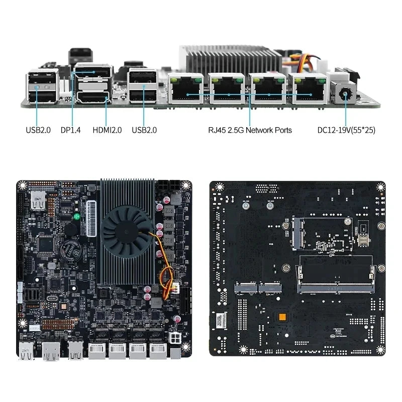 12th 4x i226-V 2.5G i3-N305 N100 NAS Motherboard 6-Bay DC Power 2xM.2 NVMe 6xSATA3.0 PCIE X1 RJ45 LAN DDR5 17X17 ITX Mainboard
