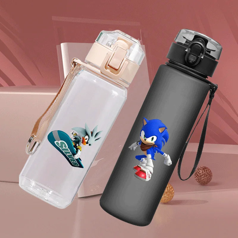 530/560ML Anime Cartoon Sonic The Hedgehog Water Bottle with Time Marker Portable Reusable Plastic Cups Summer Water Cup