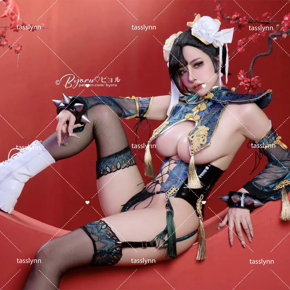 Games Chun Li Cosplay Costumes Halloween Party Sutorito Faita Blue Cheongsam Dress