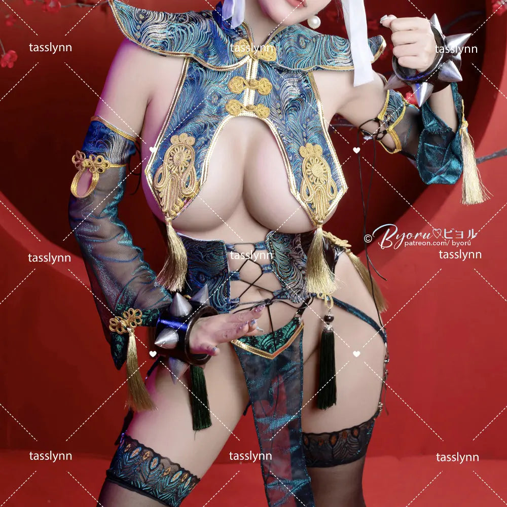Games Chun Li Cosplay Costumes Halloween Party Sutorito Faita Blue Cheongsam Dress