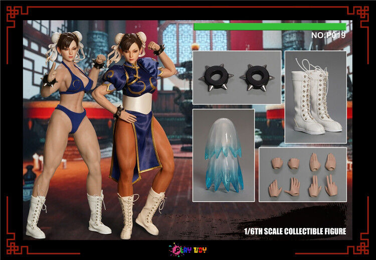 PLAY TOY P019 1/6 Women Soldier Fighter Girl Chun Li Fighting Goddess Full Set 12'' Action Figure High Gradesilicone Body