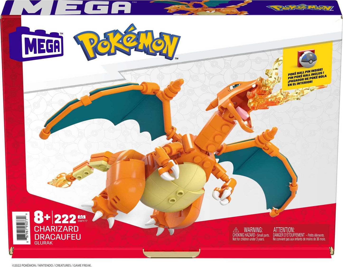 【Licencia oficial】MEGA Pokemon Building Toy Kit Charizard (222 piezas) con 1 figura de acción para niños