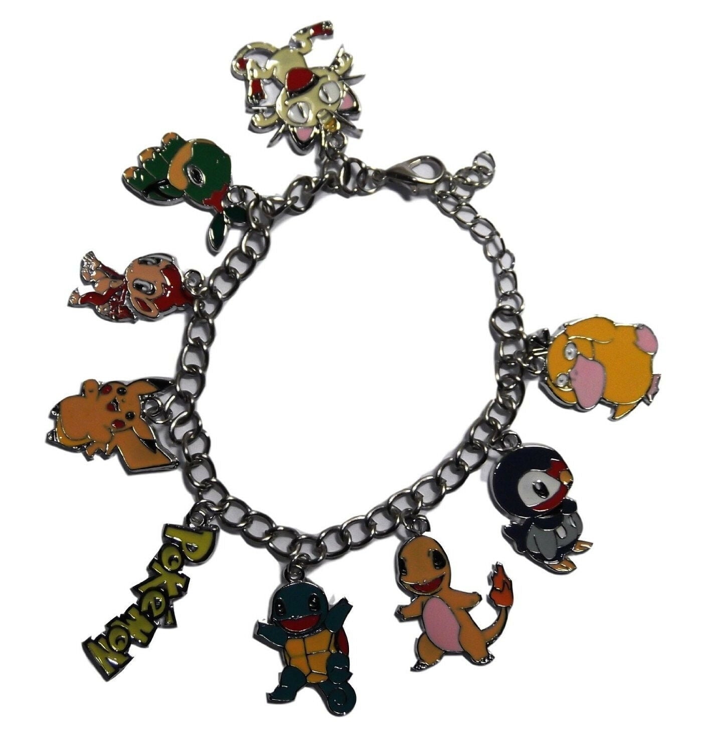 【Offiziell lizenziert】 30-jähriges Pokémon-Jubiläum (9 thematische Charms), sortiertes Metall-Charm-Armband