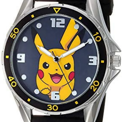 【Licencia oficial】Reloj analógico de cuarzo para niño Pokémon con correa de caucho, negro, 21 (Modelo: POK9056AZ)