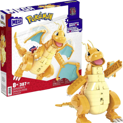 【Offiziell lizenziert】MEGA-Pokémon-Bauspielzeugset Dragonite (388 Teile) mit Bewegung für Kinder