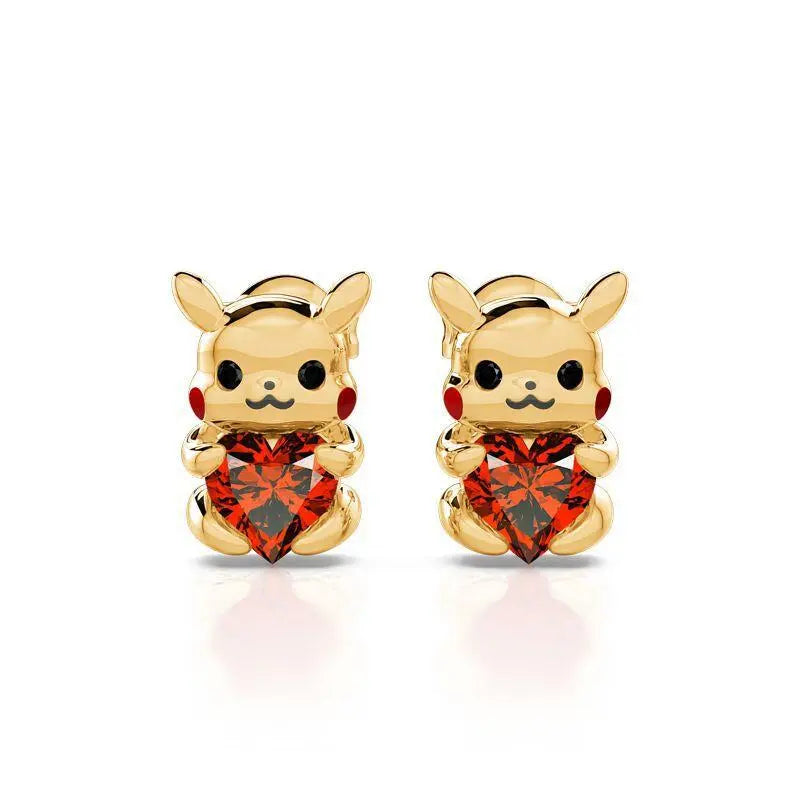 Neue Pokemon Serie Kawaii Pikachu Halskette Kreative Gelbgold Niedliche Pika LoveStone Ohrring für Freundinnen Paar Geburtstagsgeschenk