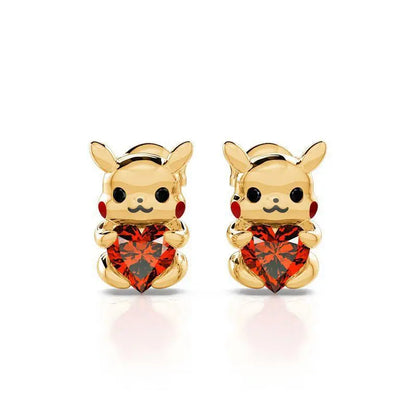 Neue Pokemon Serie Kawaii Pikachu Halskette Kreative Gelbgold Niedliche Pika LoveStone Ohrring für Freundinnen Paar Geburtstagsgeschenk