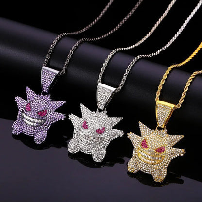 Pokemon Anime figuras de Gengar divertidos amuletos de la suerte COLLAR COLGANTE muñecas de dibujos animados joyería niñas juguete modelo accesorios regalo para niños