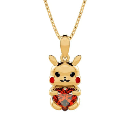 Nuevo collar de Pikachu Kawaii de la serie Pokemon, pendiente creativo de oro amarillo bonito de Pika LoveStone para novias, regalo de cumpleaños para parejas