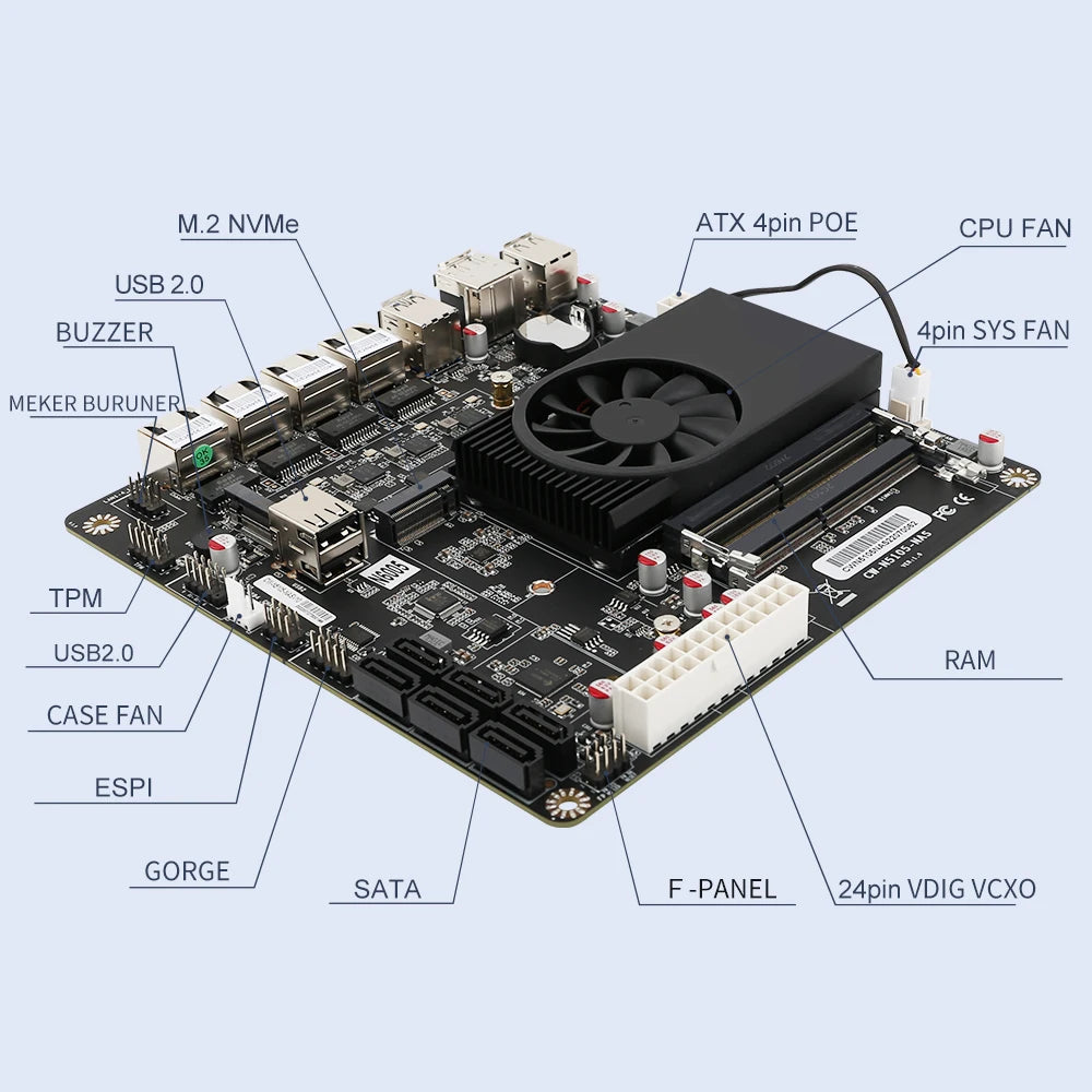 2.5G 4x Intel i226-V Nics NAS Motherboard N5105/N6005 Dual M.2 NVMe Six SATA3.0 2*DDR4 HDMI2.0 DP Mini ITX 17x17CM Soft Routing