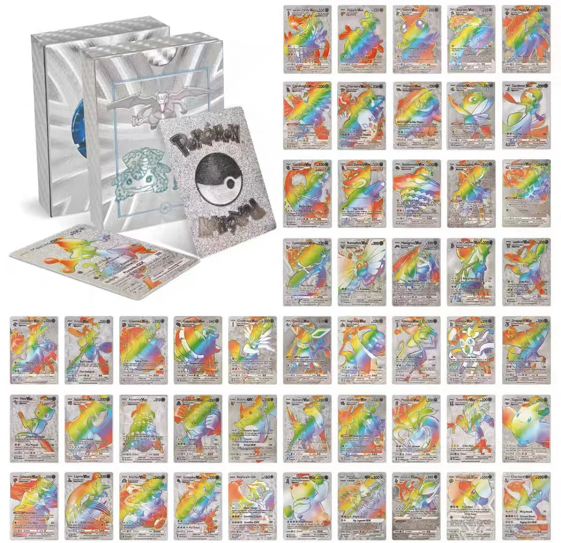 55 Stück Box Pokemon Bunte Karten Vmax Englisch Charizard Regenbogen Arceus V Star Schlacht Carte Sammelkarte Spielzeug für Kinder Geschenk