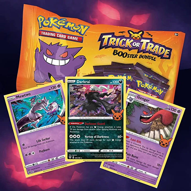 Tarjeta de Pokémon Original para truco o comercio de Halloween, paquete de refuerzo de Gengar pokemon TCG, tarjeta de colección limitada, juego de mesa para fiesta infantil