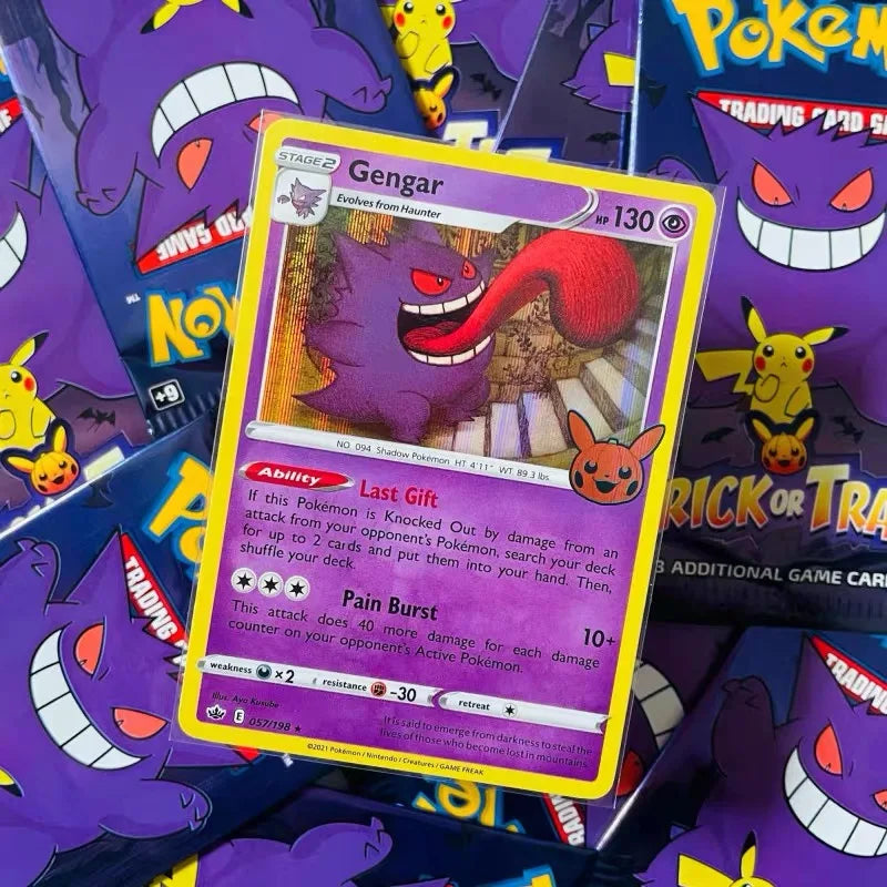 Tarjeta de Pokémon Original para truco o comercio de Halloween, paquete de refuerzo de Gengar pokemon TCG, tarjeta de colección limitada, juego de mesa para fiesta infantil