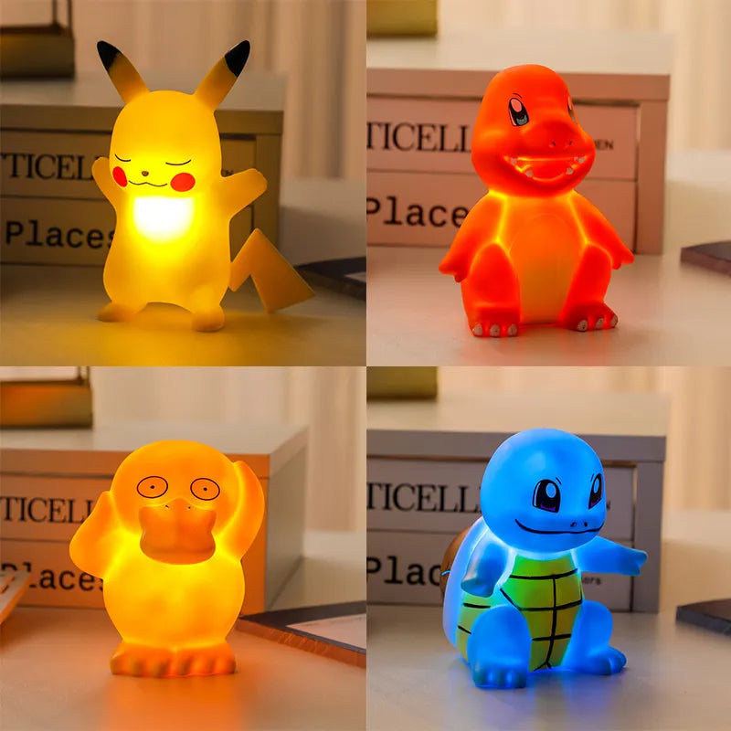 Pokemon Pikachu Figuren Licht Modell Ornament Spielzeug Anime Figur Squirtle Charmander Elektrische Licht Puppen Kinder Geburtstag Geschenke