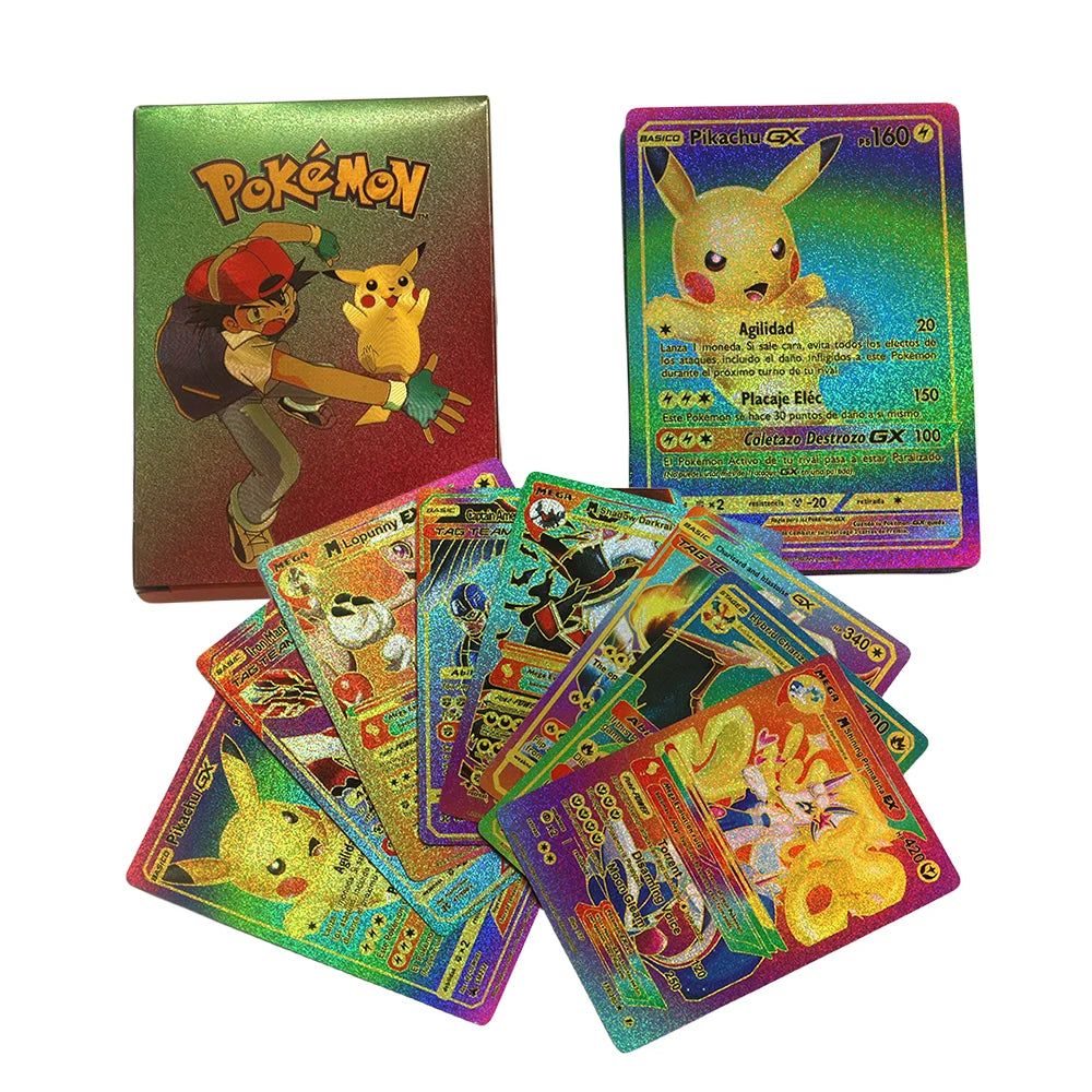 27-55PCS Pokemon Bunte Goldfolie Karte Charizard Pikachu Arceus Silber Regenbogen Englisch Spanisch VSTAR VMAX Karte