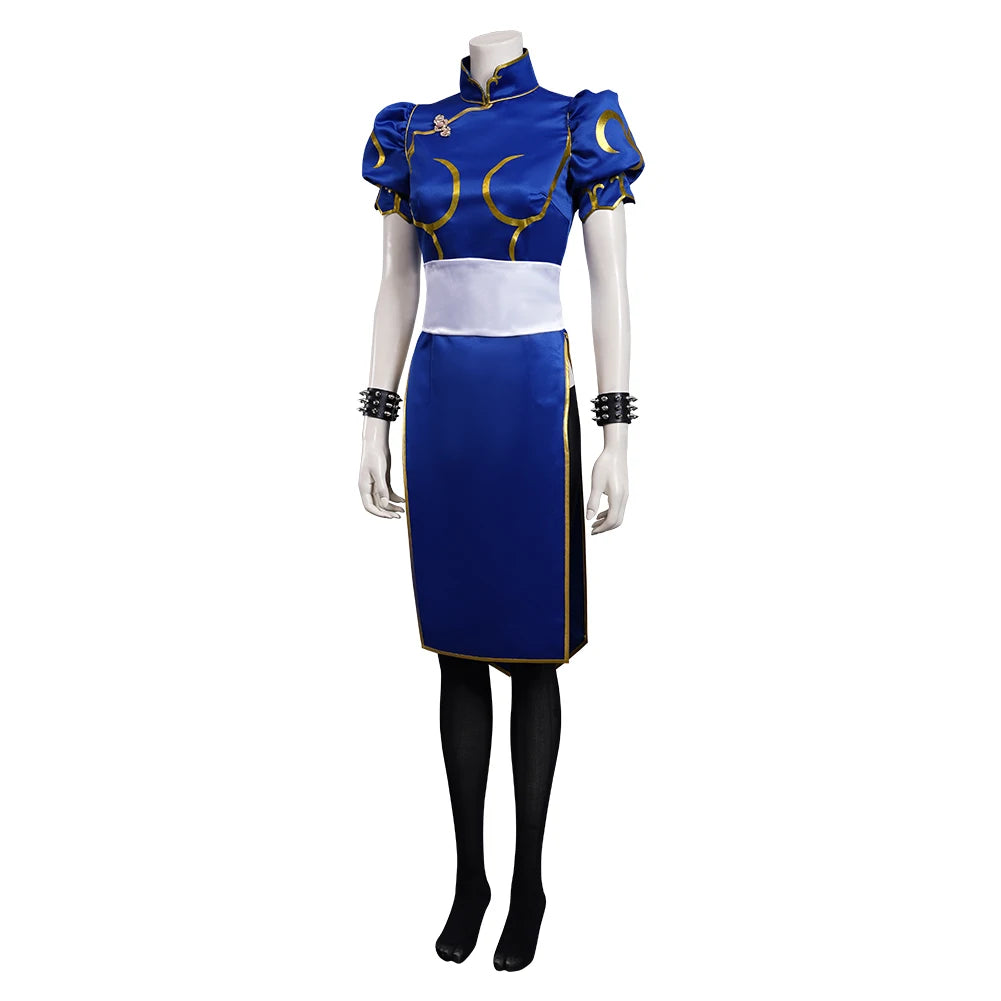 Chun Li Cosplay Kleid Kostüm Spiel SF Rolle Spielen Blaue Röcke Outfit Frauen Full Set Weibliche Halloween Party Disguise Anzug für Dame