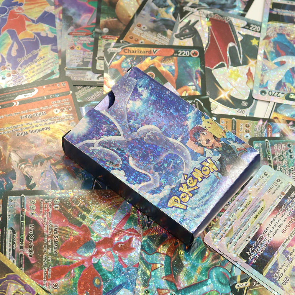 27-55PCS Pokemon Bunte Goldfolie Karte Charizard Pikachu Arceus Silber Regenbogen Englisch Spanisch VSTAR VMAX Karte