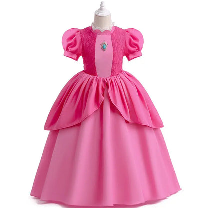 Peach Princess Dress For Girl Halloween Cosplay Costume Children Stage Performance Clothes Kids Birthday Carnival Party Outfits