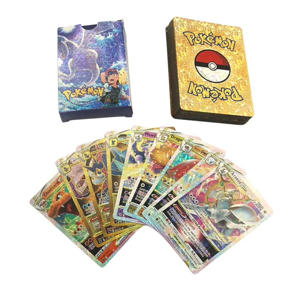 27-55PCS Pokemon Bunte Goldfolie Karte Charizard Pikachu Arceus Silber Regenbogen Englisch Spanisch VSTAR VMAX Karte