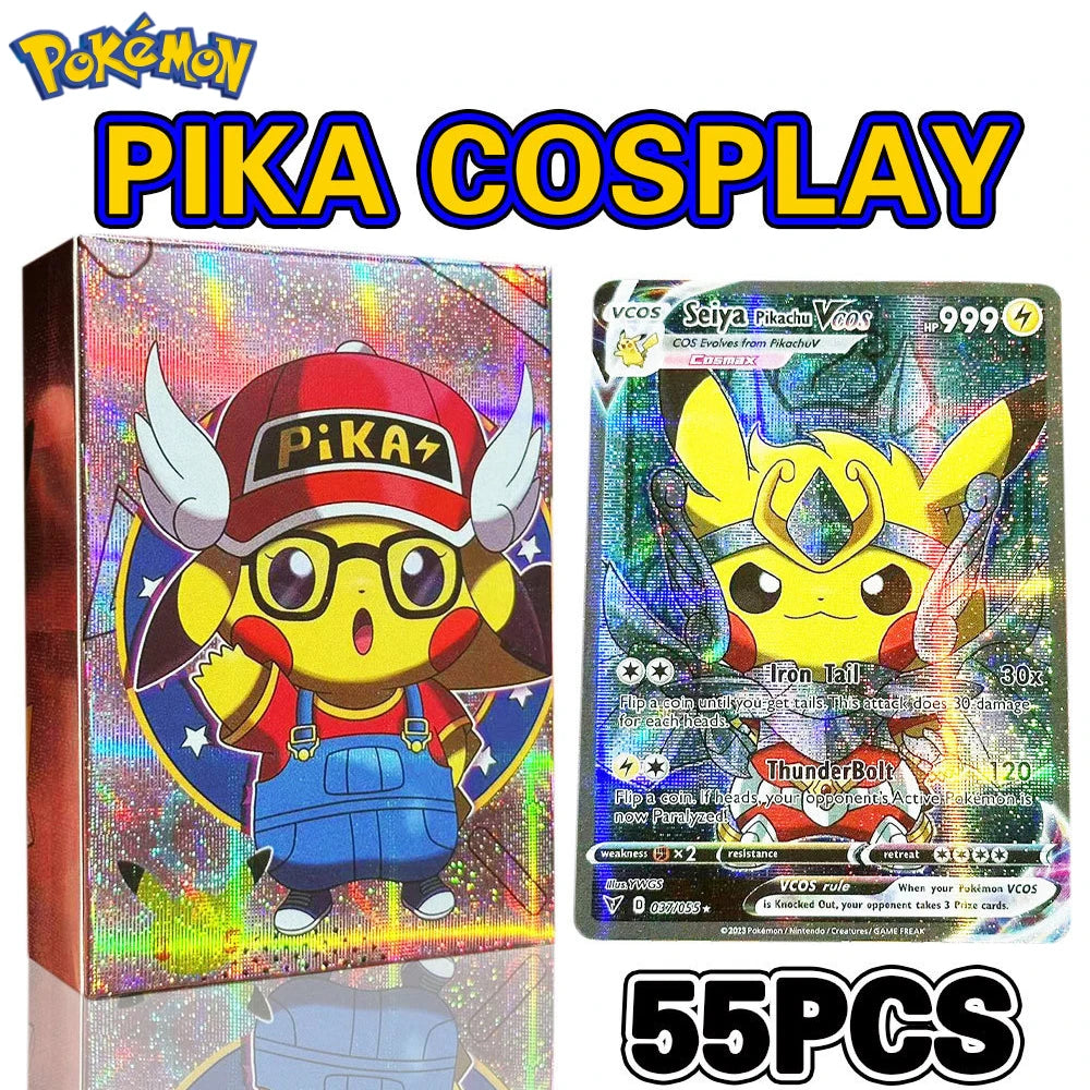 27-55 Teile/schachtel Neue Pokemon Anime Holographische Karten Pikachu Charaktere Cosplay Englisch Shiny Sammlung Trading Card Spielzeug Kinder Geschenk