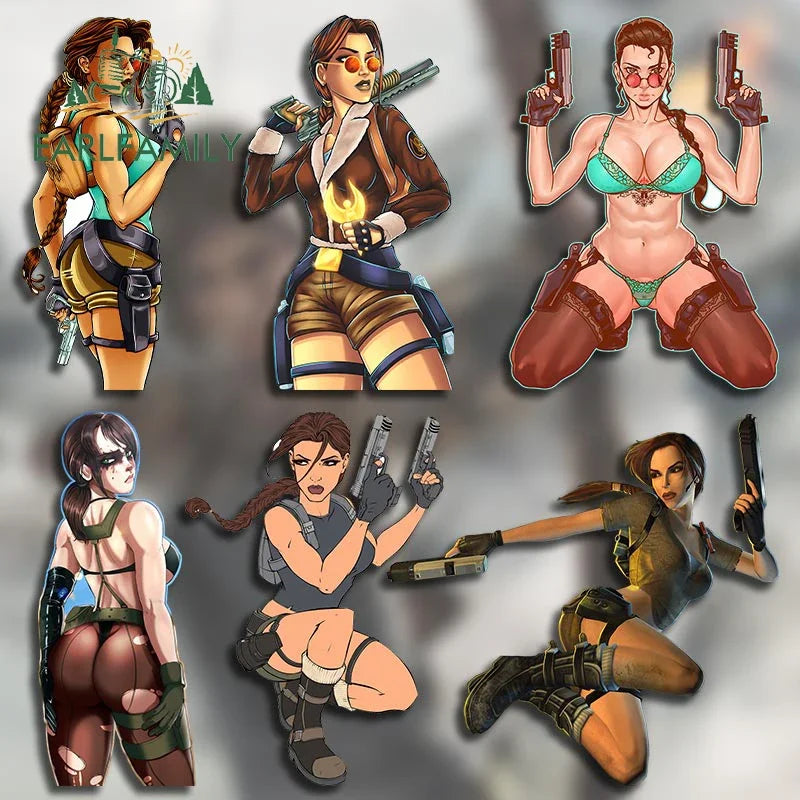 EARLFAMILY 13 cm für Lara Croft Vinyl Auto Aufkleber Klimaanlage JDM Aufkleber Auto Zubehör Persönlichkeit Kreative Windschutzscheibe Dekor