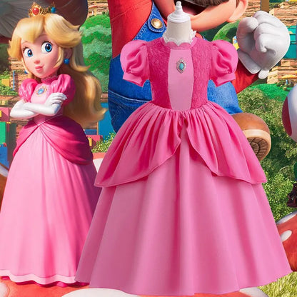 Peach Princess Dress For Girl Halloween Cosplay Costume Children Stage Performance Clothes Kids Birthday Carnival Party Outfits