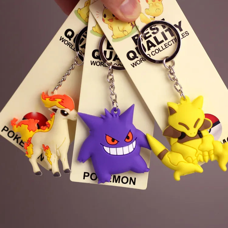 Pokemon Anime Marowak Abra Gengar Ponyta Porygon aleación llaveros de silicona accesorios colgante bolsa colgante de llavero regalos de cumpleaños