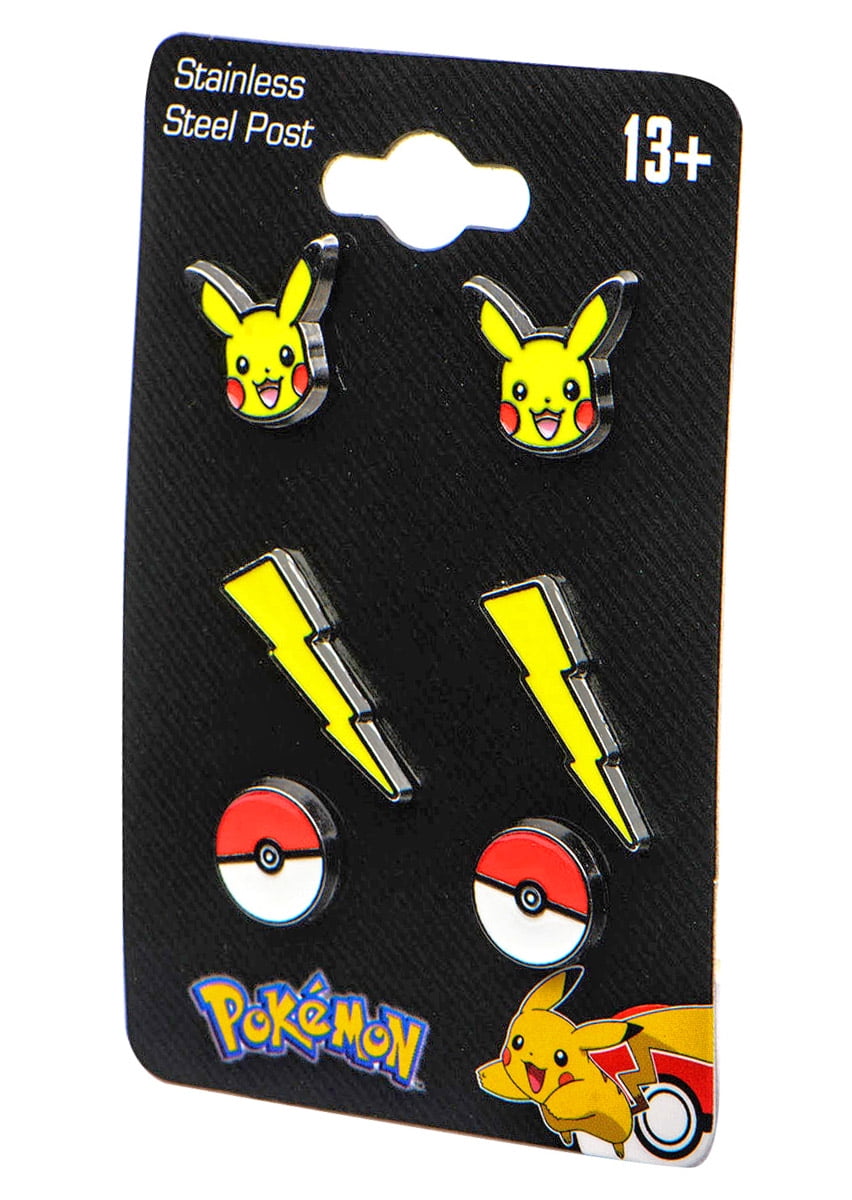 【Offiziell lizenziert】Pokemon Pikachu, Lightning Bolt &amp; Pokeball Ohrstecker, 3er-Set