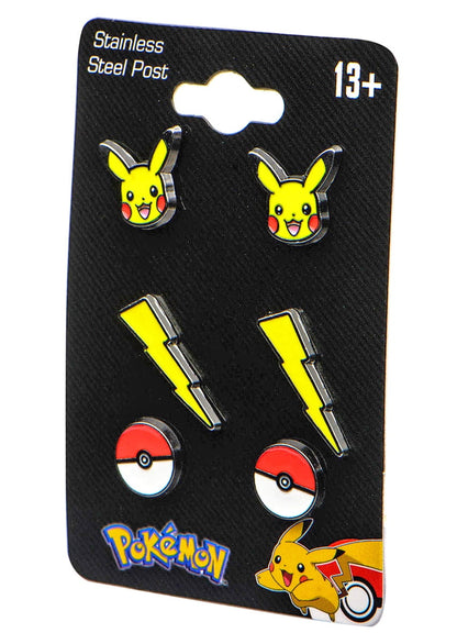 【Offiziell lizenziert】Pokemon Pikachu, Lightning Bolt &amp; Pokeball Ohrstecker, 3er-Set