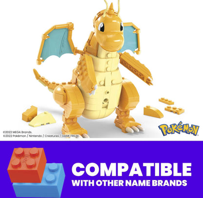 【Offiziell lizenziert】MEGA-Pokémon-Bauspielzeugset Dragonite (388 Teile) mit Bewegung für Kinder