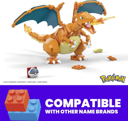 【Offiziell lizenziert】MEGA Pokemon Bauspielzeug-Set Glurak (222 Teile) mit 1 Actionfigur für Kinder