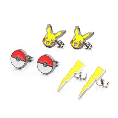 【Offiziell lizenziert】Pokemon Pikachu, Lightning Bolt &amp; Pokeball Ohrstecker, 3er-Set