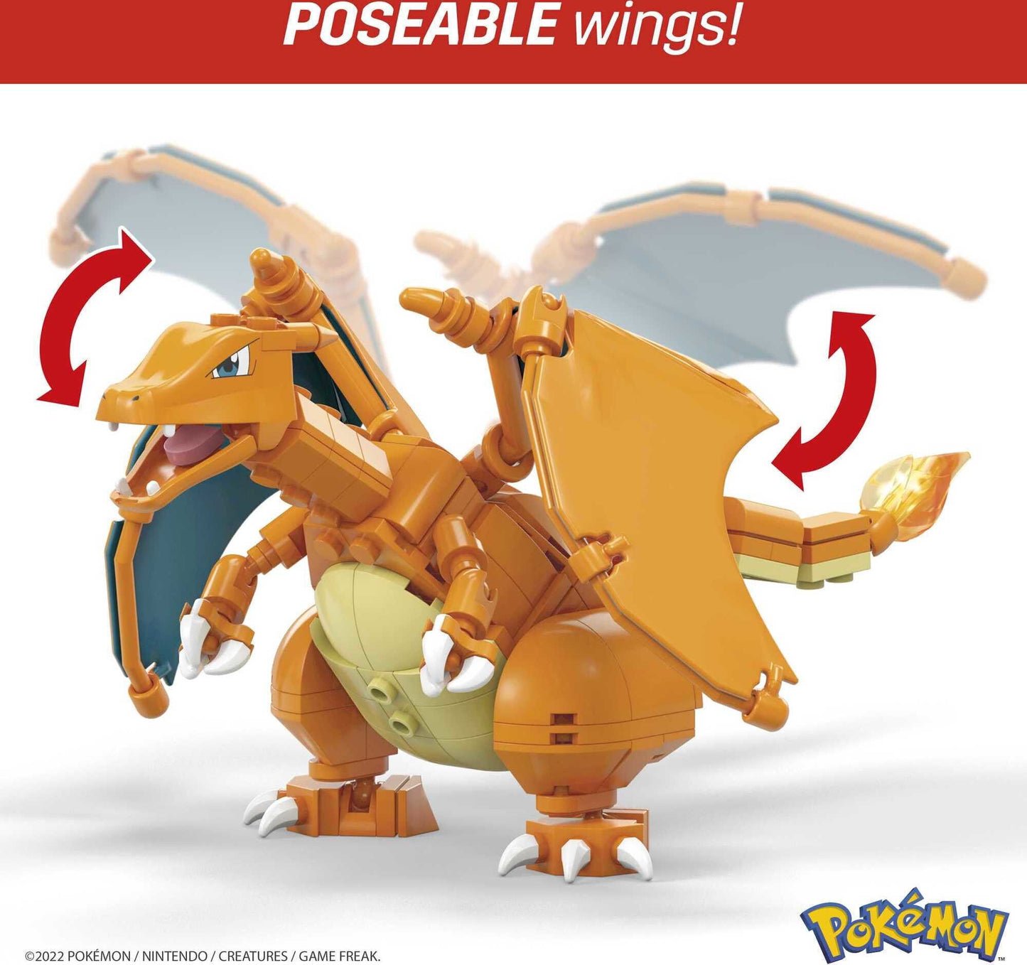 【Offiziell lizenziert】MEGA Pokemon Bauspielzeug-Set Glurak (222 Teile) mit 1 Actionfigur für Kinder