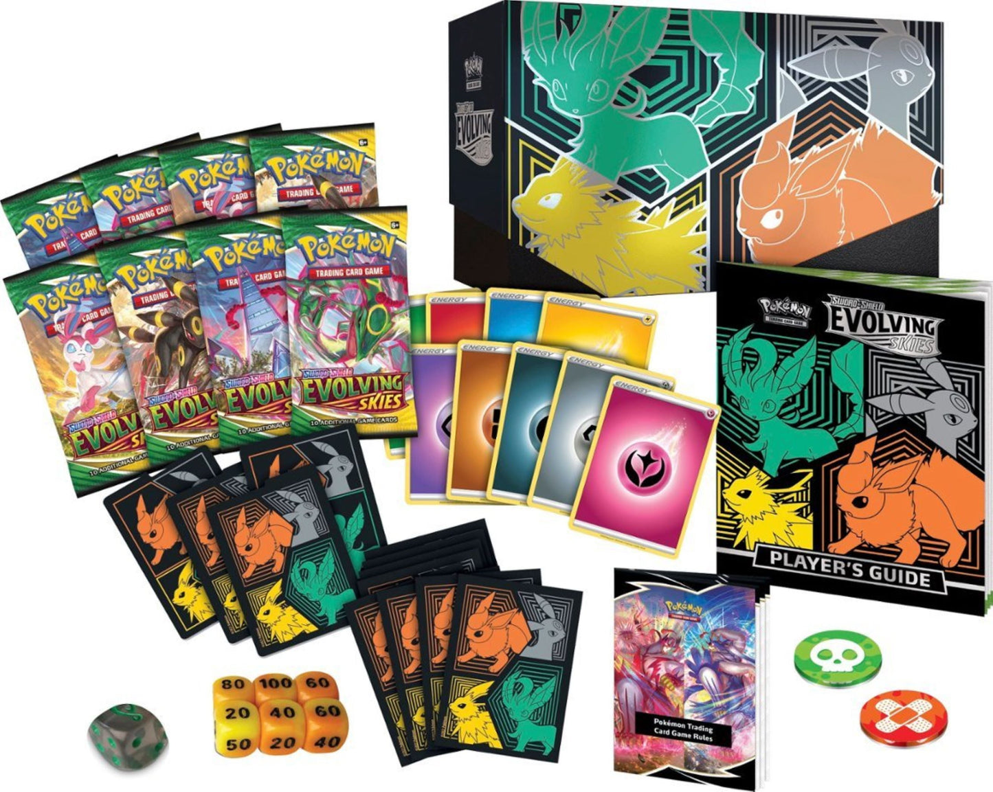 【Con licencia oficial】Juegos de cartas coleccionables de Pokémon SAS7 Evolving Skies Elite Trainer Box Flareon Jolteon Umbreon Leafeon